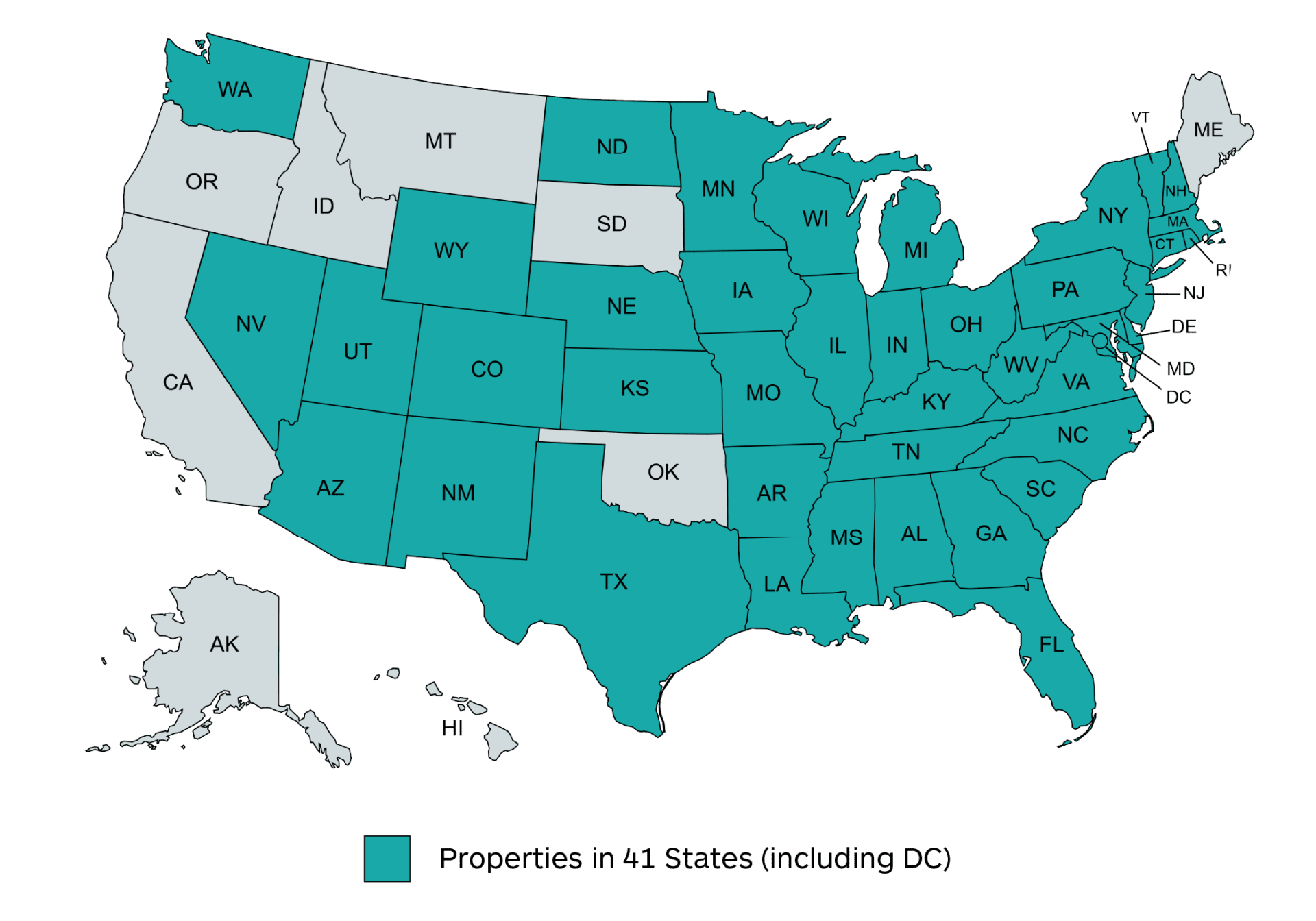 map of the united states with specific states highlighted to show loan service areas